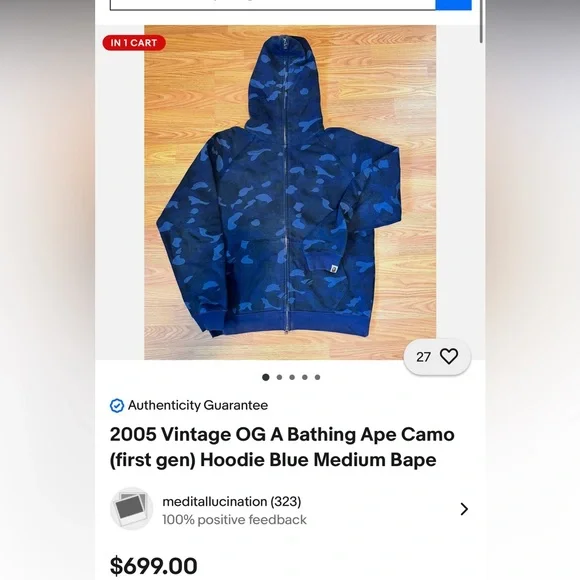 Bape Vintage 2005 Blue and Black Camo Fill Zip Jacket - Picture 3 of 6
